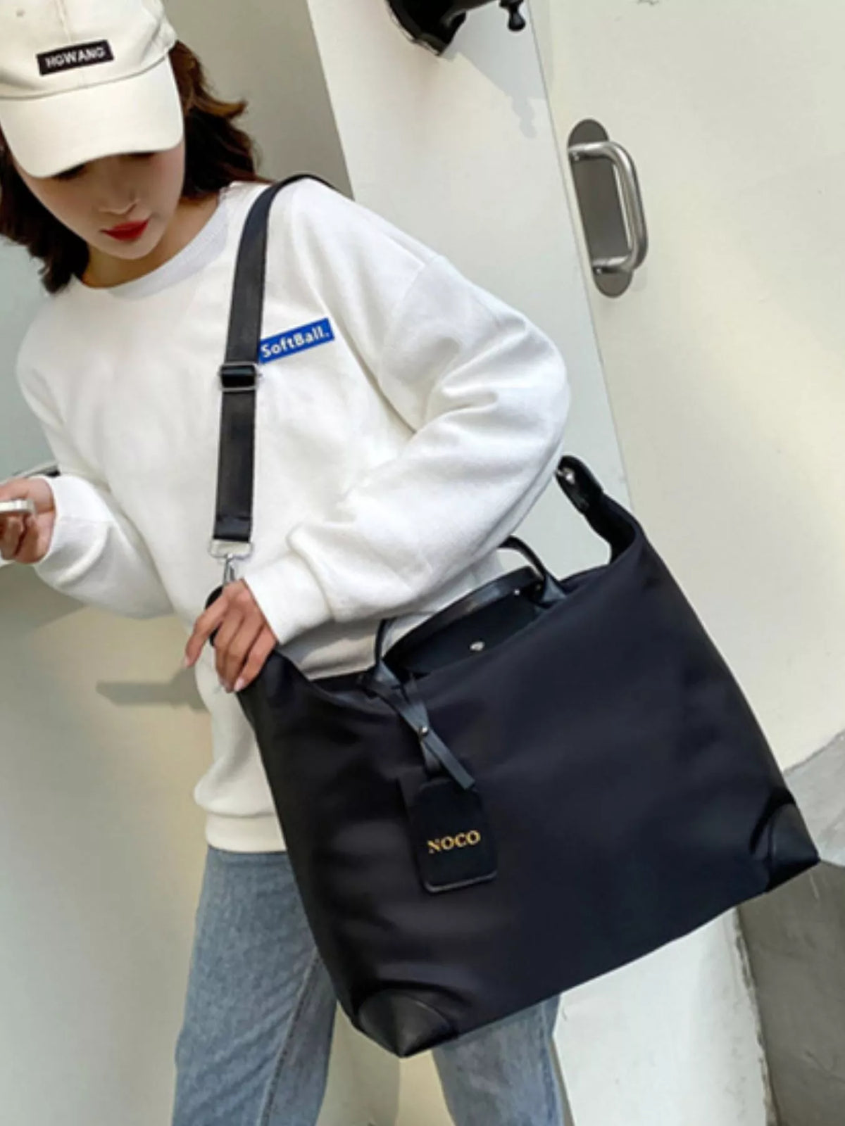 Travel duffel bag handle detail