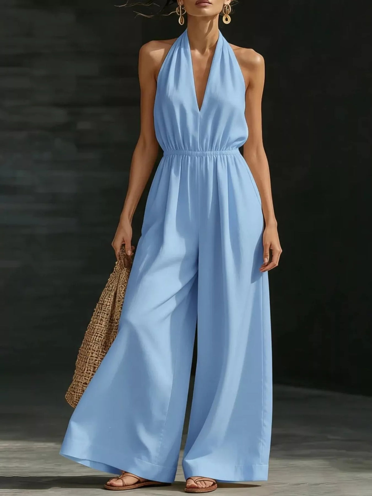 Halter wide leg jumpsuit green color