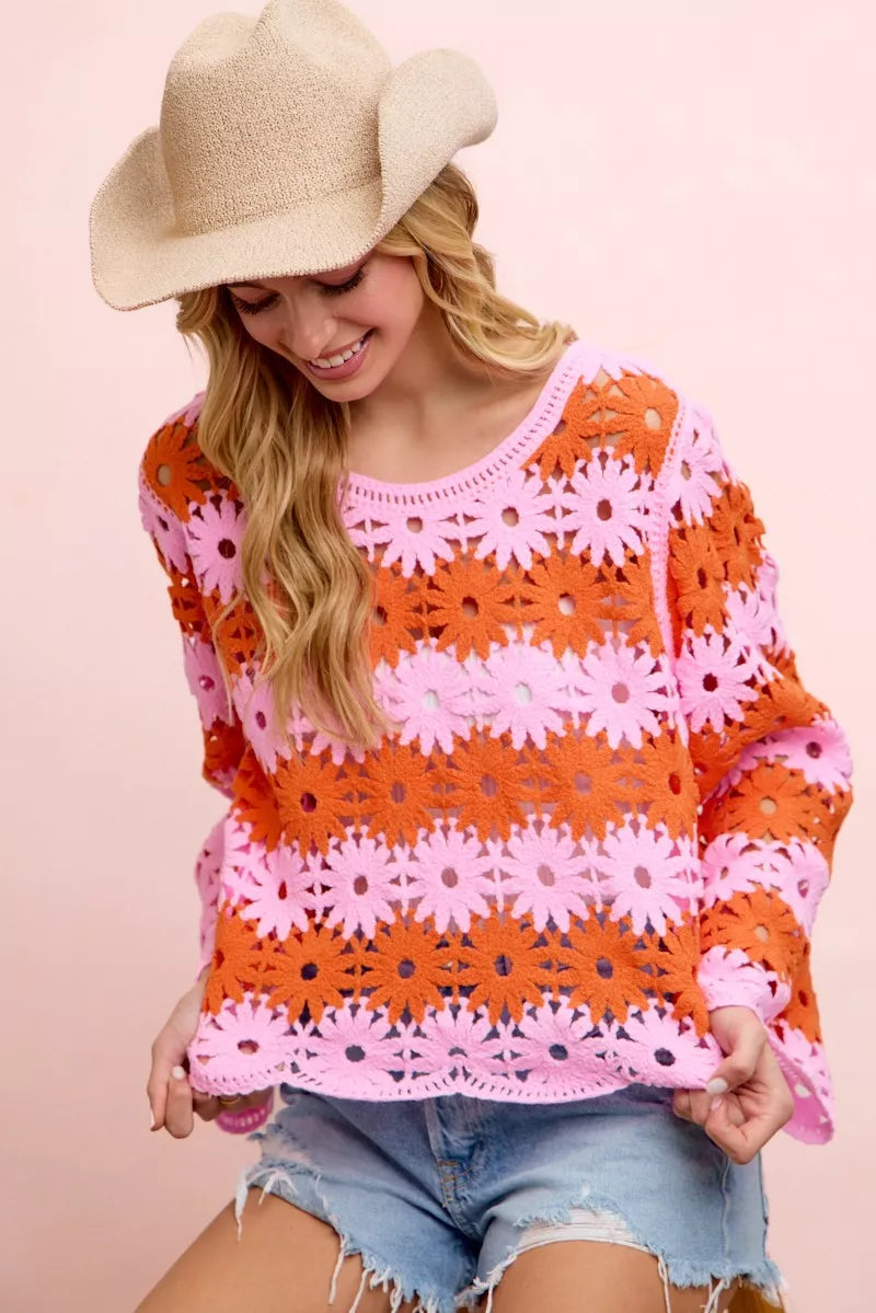 Boho flower crochet top detail view