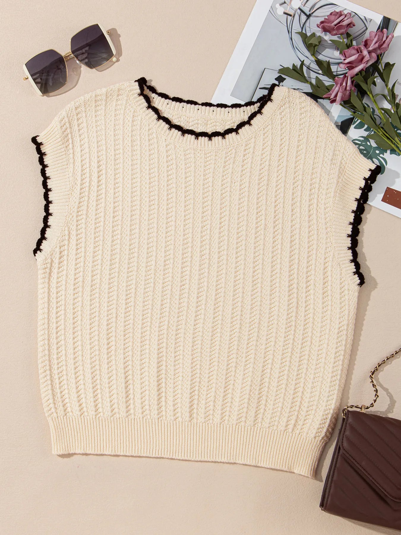 Contrast Trim Boxy Fit Sweater Vest - Fashorio