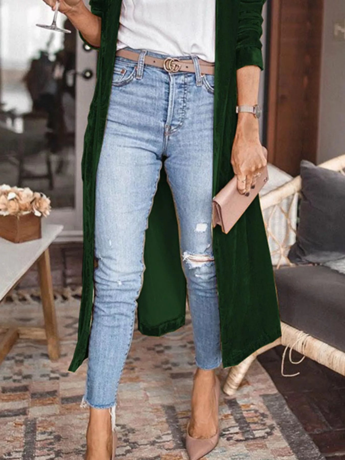 Open Front Long Sleeve Longline Cardigan - Fashorio