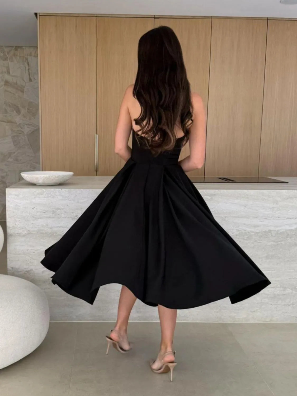 Strapless tube midi dress fabric detail