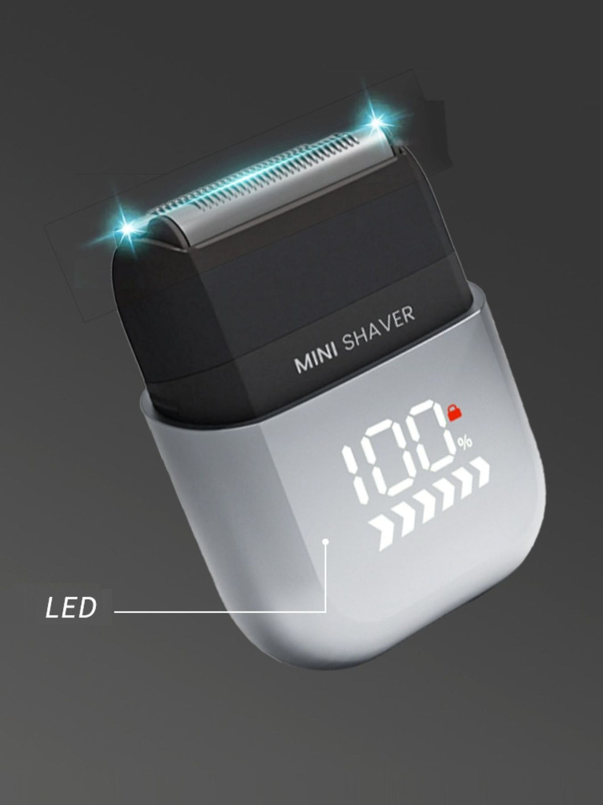 Cerulean electric shaver standing upright