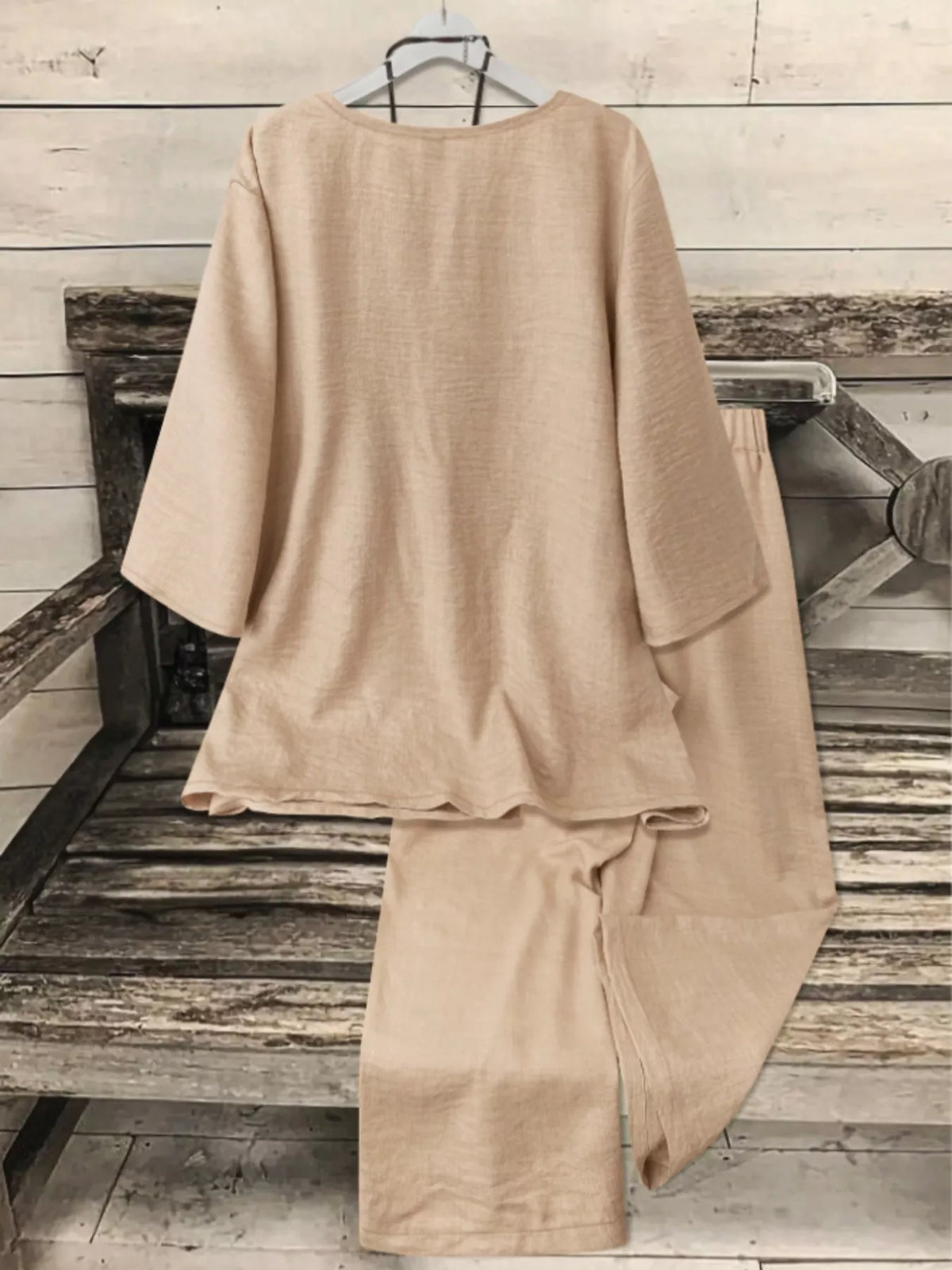 Tan pants set back view