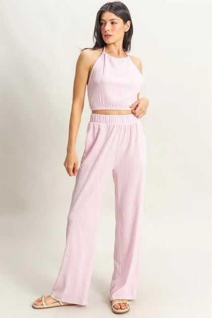HYFVE Striped Halter Neck Top and Pants Set - Fashorio