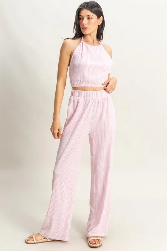 HYFVE Striped Halter Neck Top and Pants Set - Fashorio