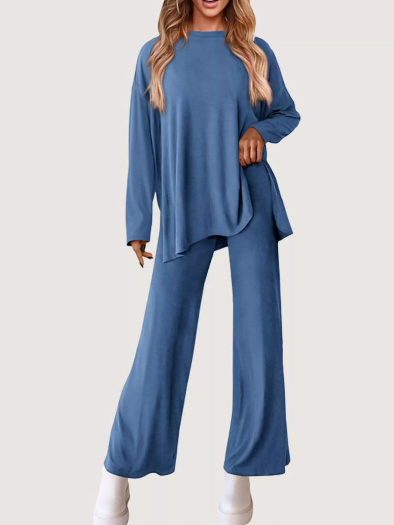 Casual loose long sleeve top and pants set front view