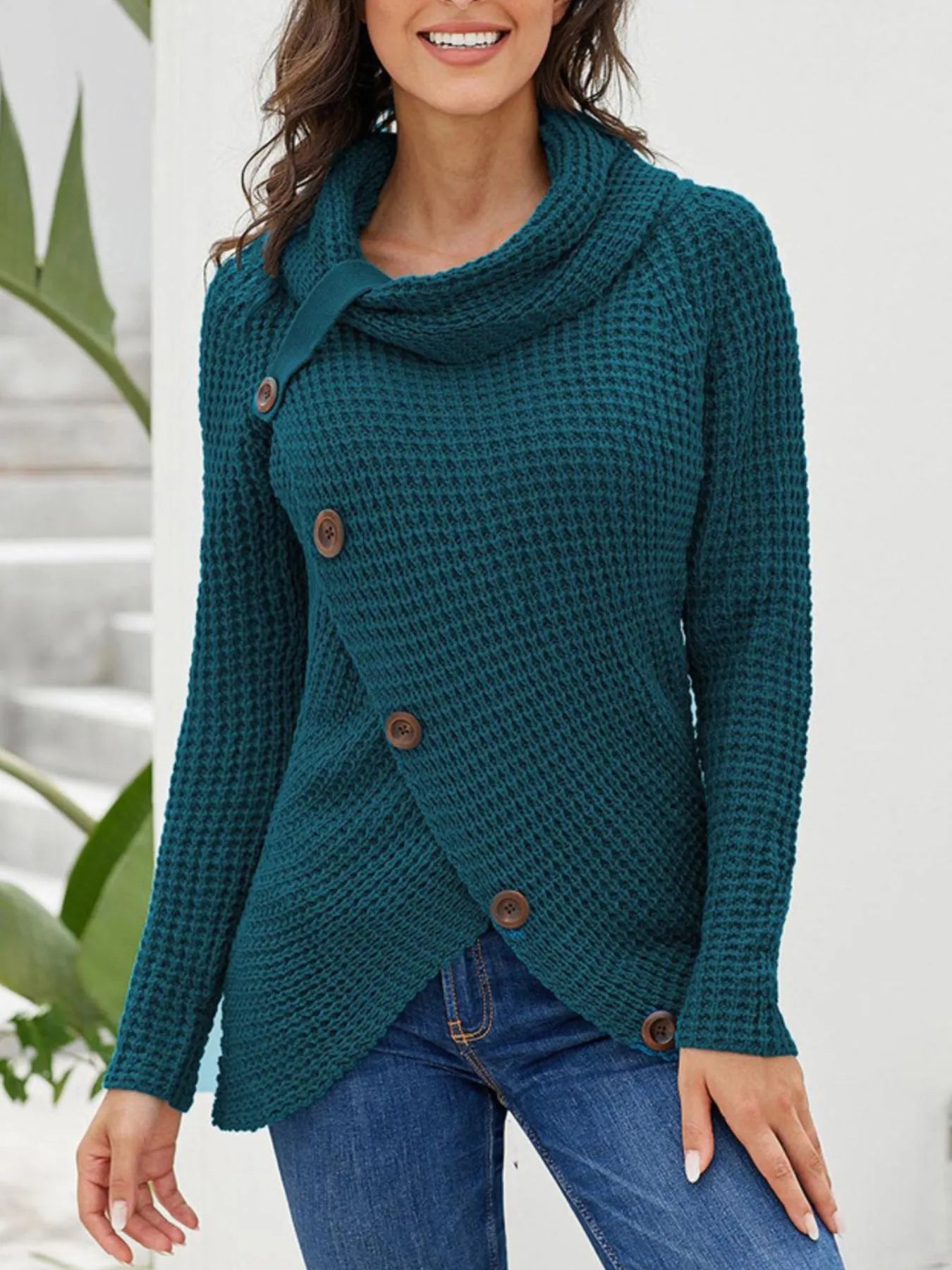 Full Size Texture Turtleneck Long Sleeve Sweater Plus Size - Fashorio