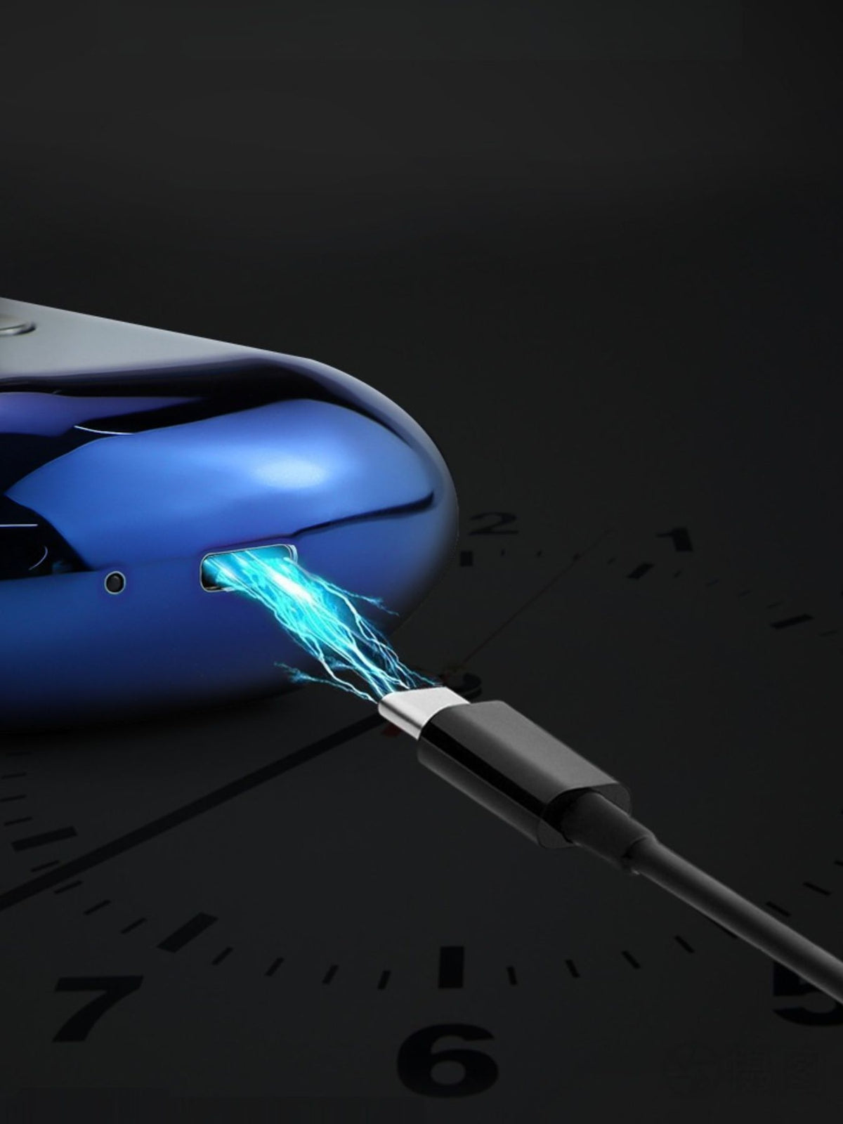 Portable electric shaver held in hand