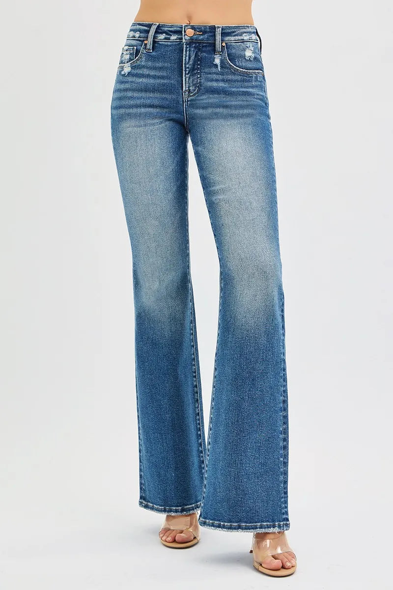 RISEN flare jeans back view with five pocket styling