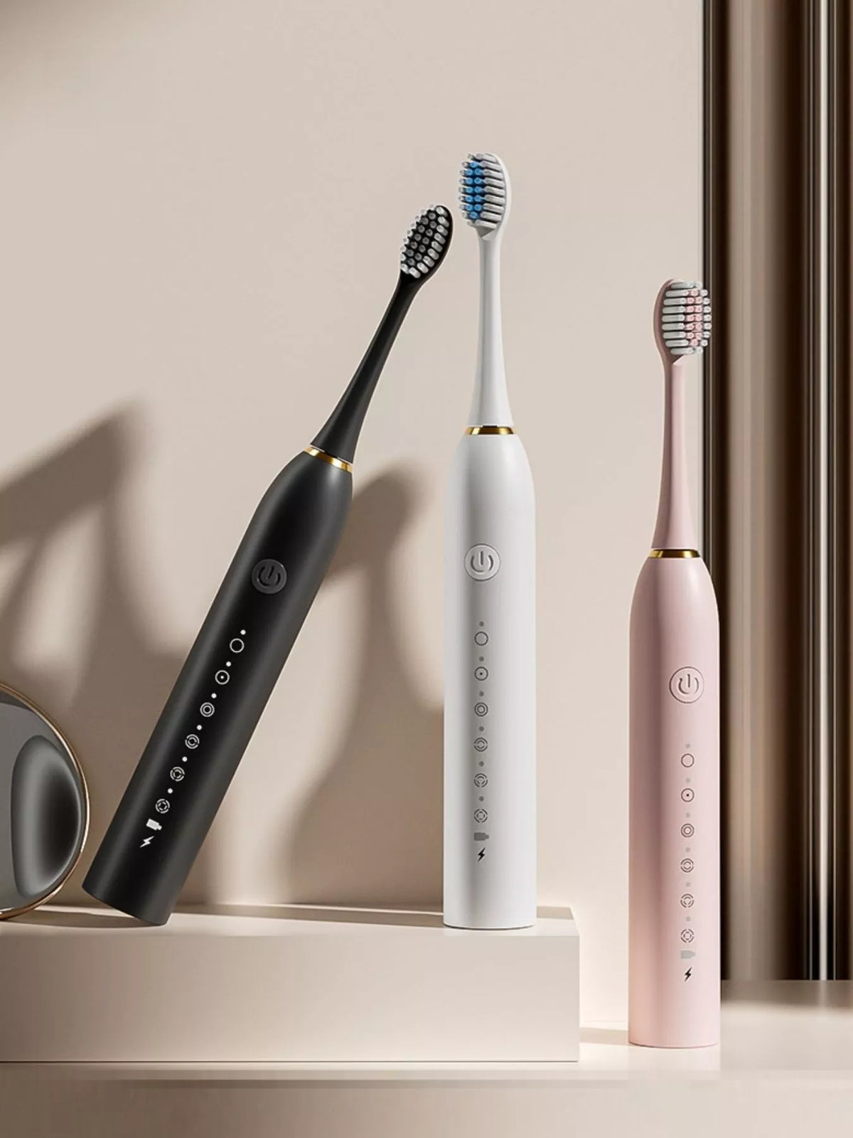 Electric toothbrush shown with brush head