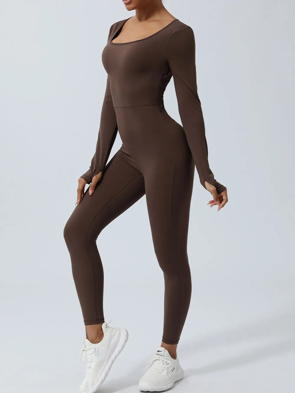 Twisted backless long sleeve jumpsuit close up fabric detail