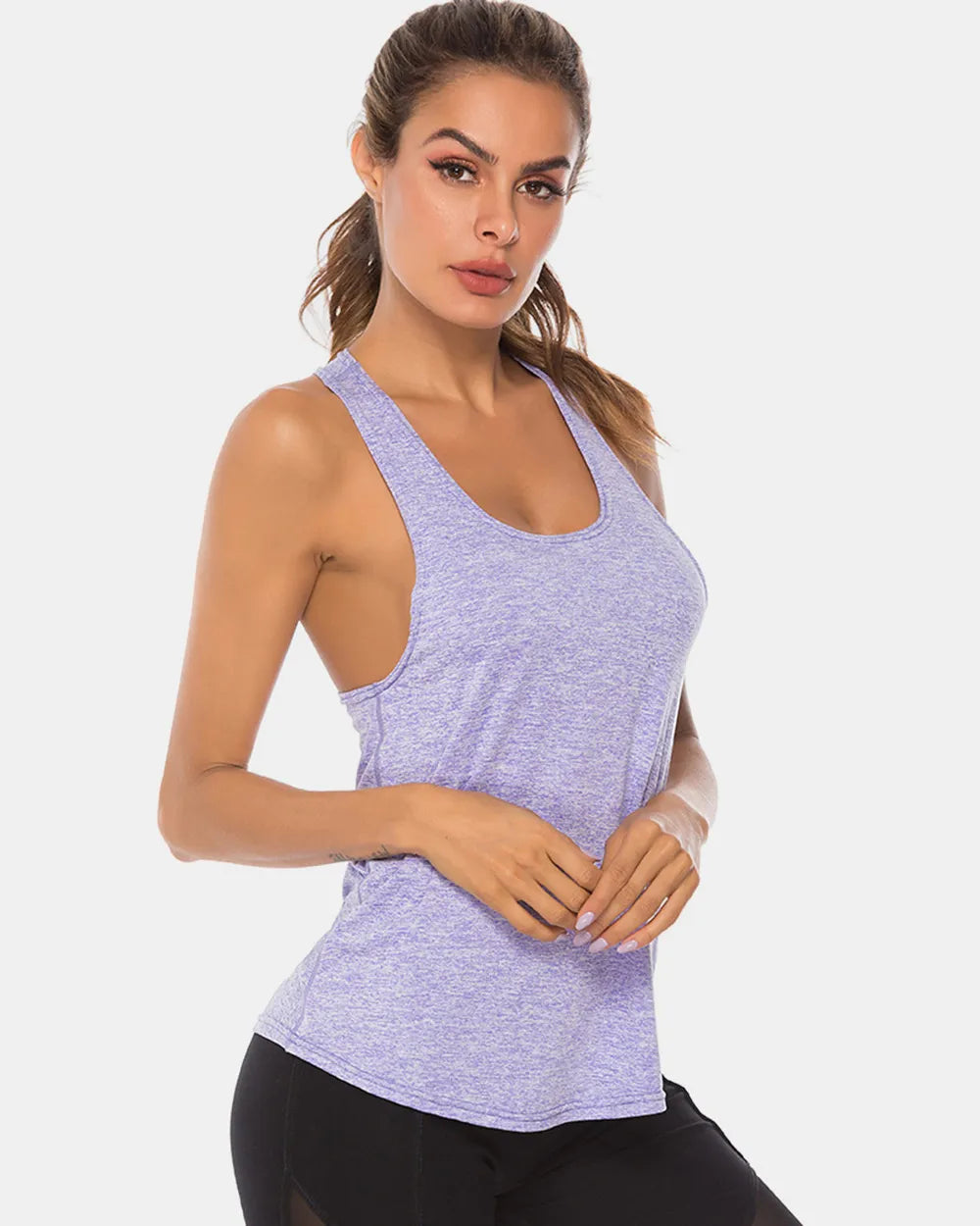 scoop neck wide strap active tank studio front view