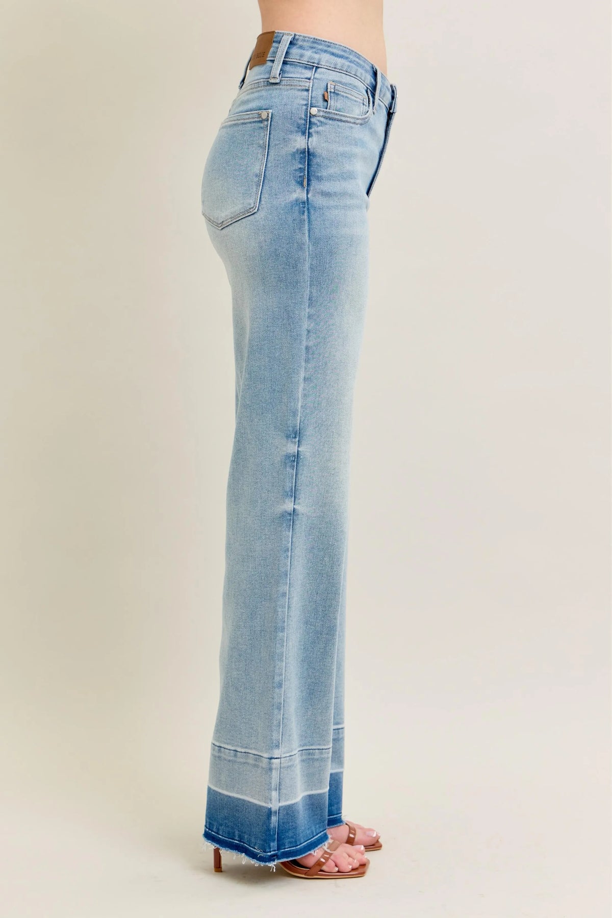 Full length light wash wide leg jeans