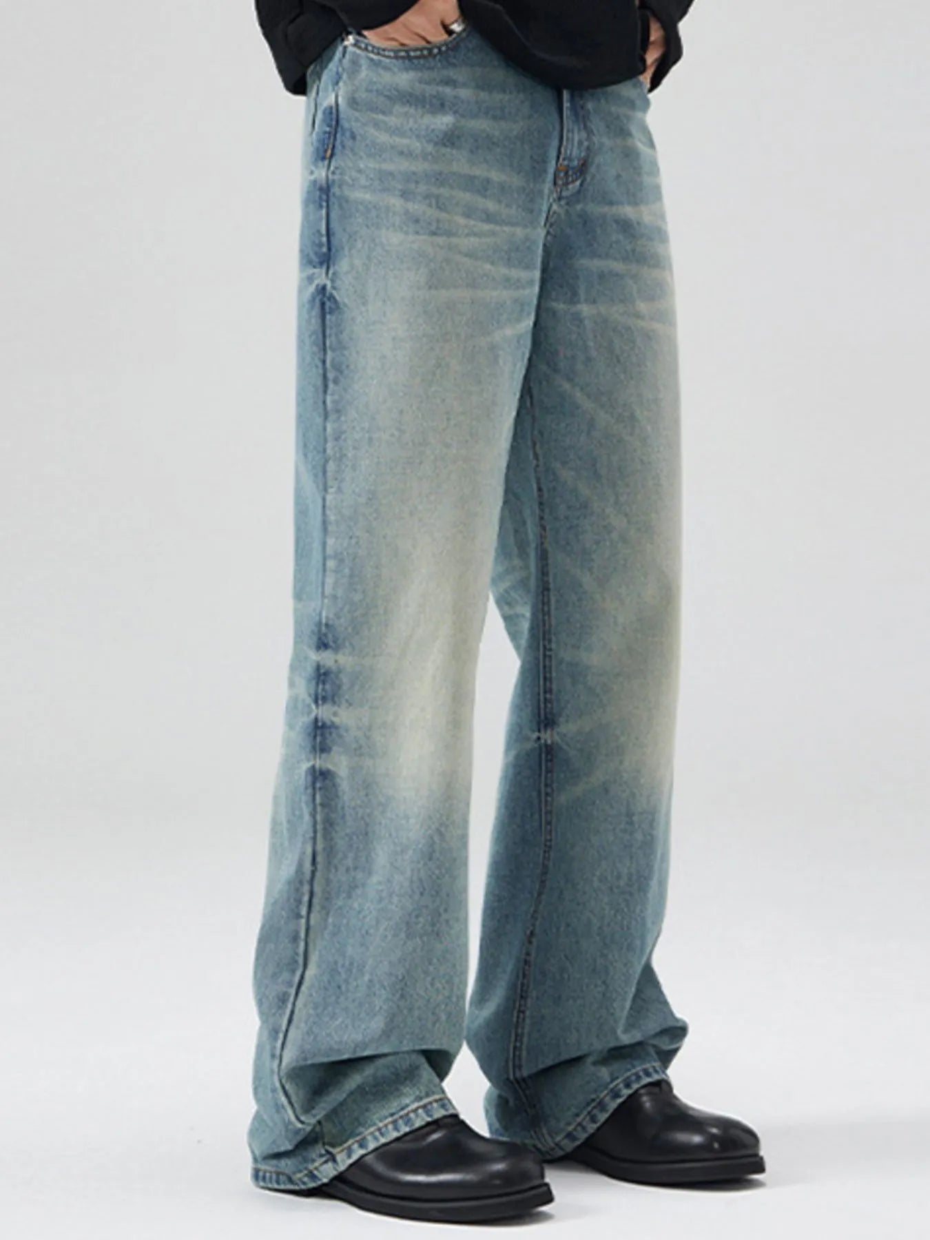 Men's Full Size Washed Cat Whiskers Bootcut Jeans Plus Size - Fashorio