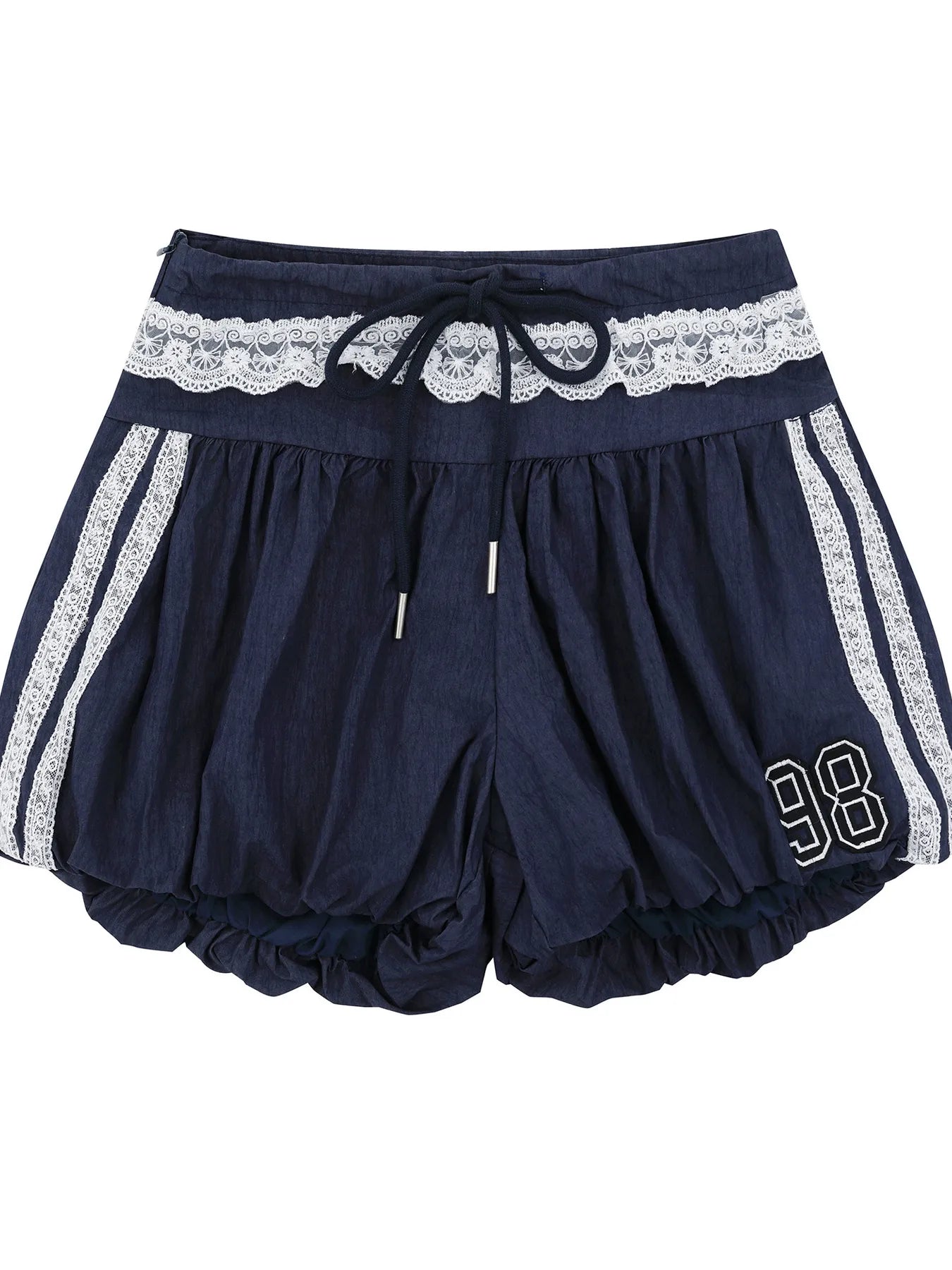 Lace Trim Shorts with Drawstring Blue - Fashorio