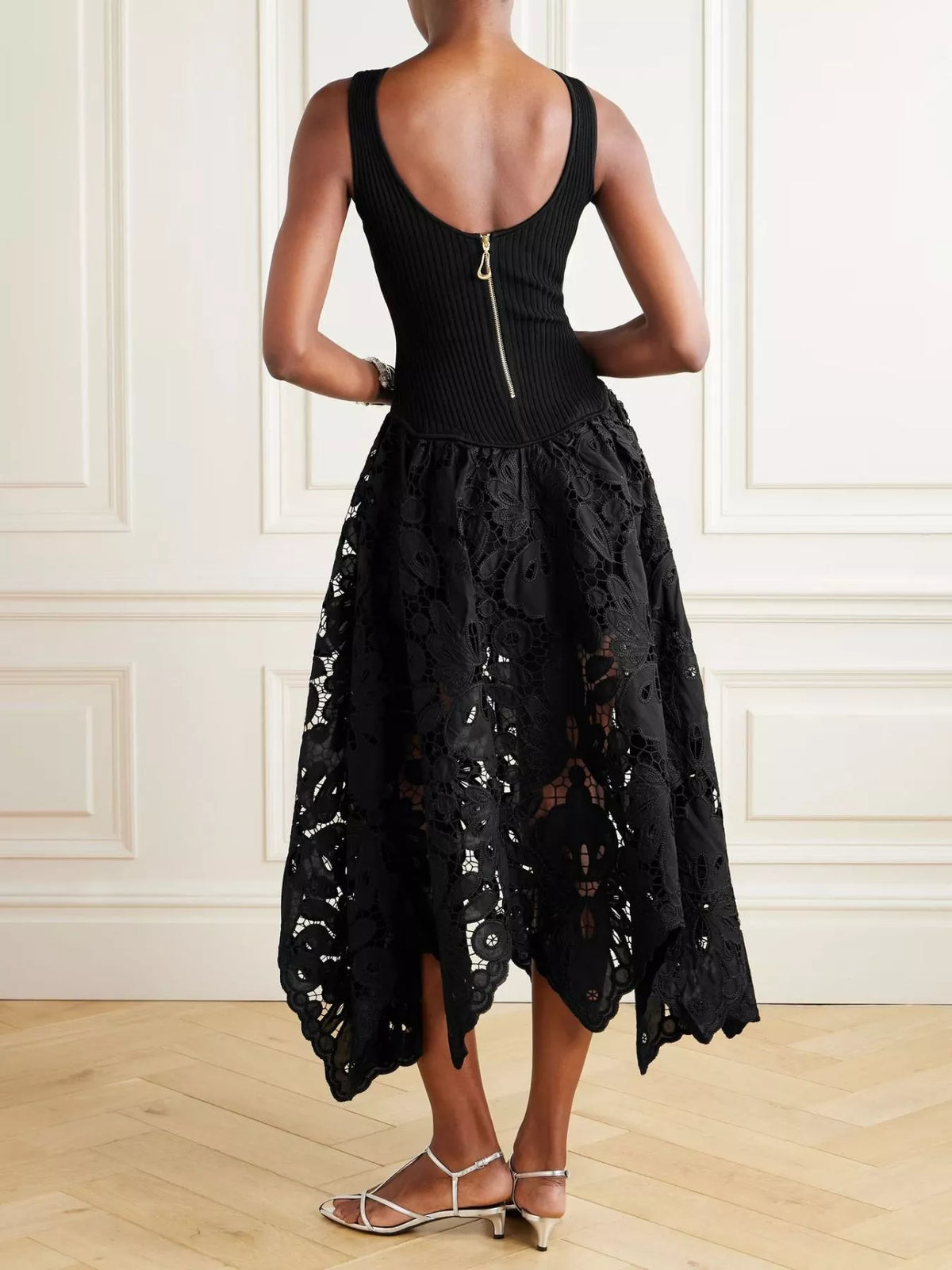 ribbed crochet sleeveless midi dress back view