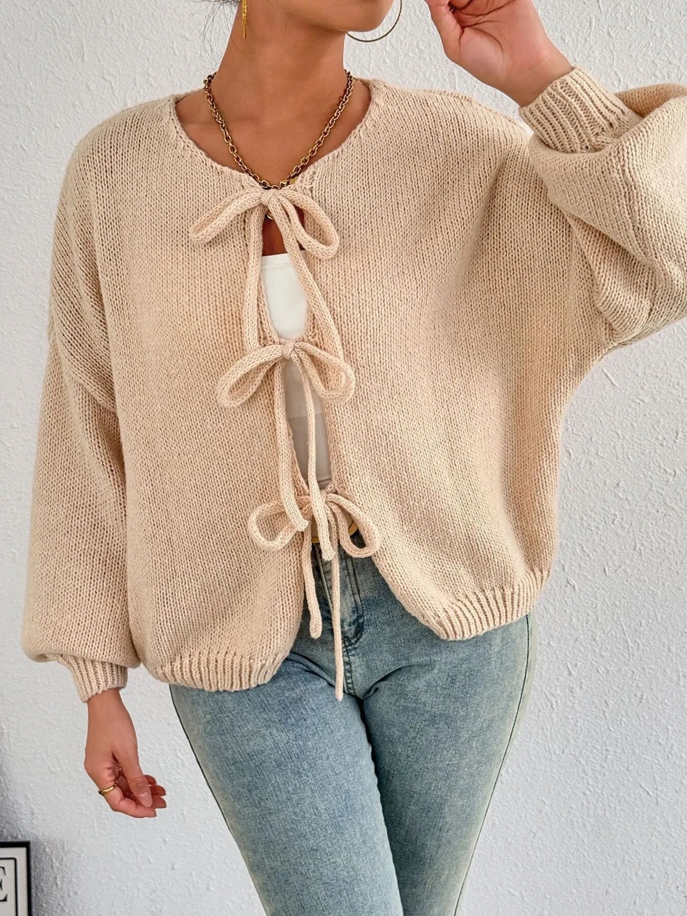 Cozy Bow-Tie Front Knit Cardigan - Fashorio