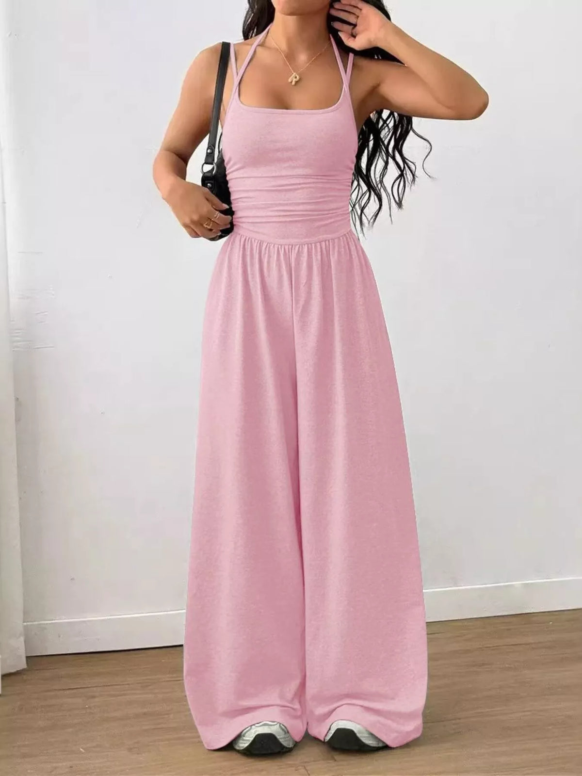 Wide leg jumpsuit hem detail