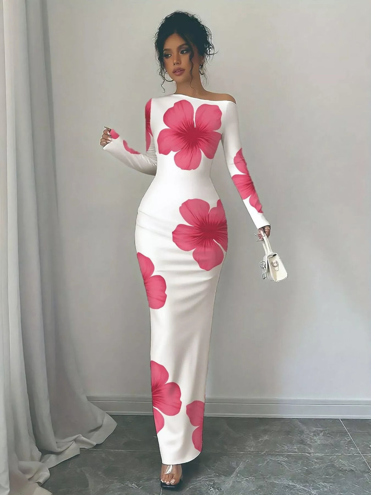 Ruched bodice close up on maxi dress