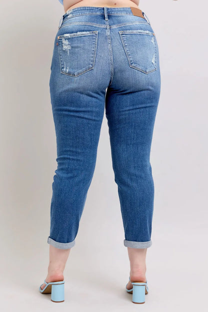Judy Blue Full Size Button Fly Distressed Jeans with Pockets Plus Size - Fashorio