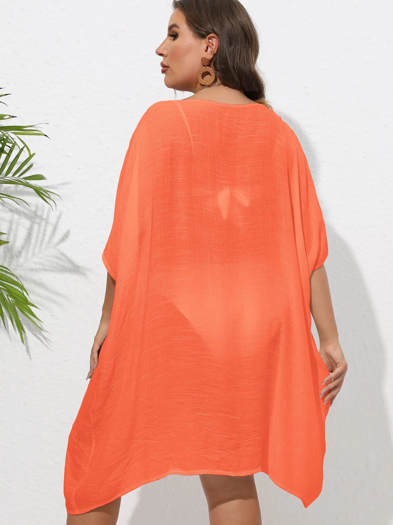 Crochet Trim V-Neck Beach Cover Up Dress - Fashorio