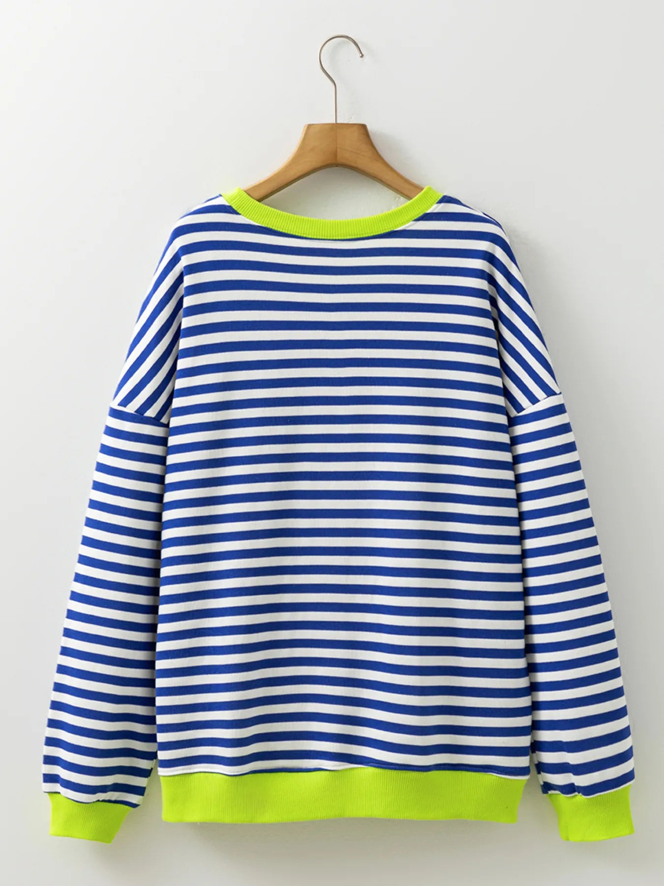 Striped Contrast Ribbed Trim Drop Shoulder Sweatshirt - Fashorio