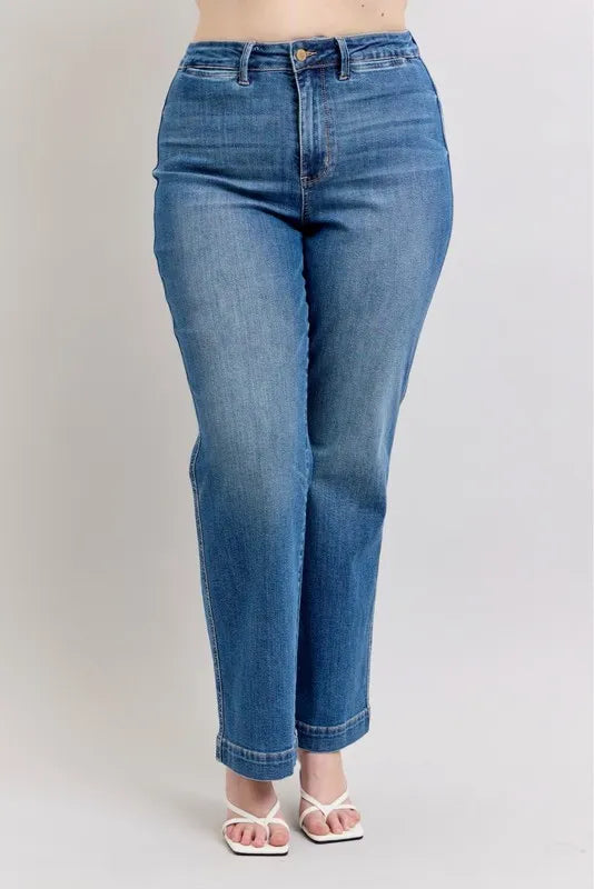 Judy Blue High Waist Contrast Thread Straight Jeans, view 8