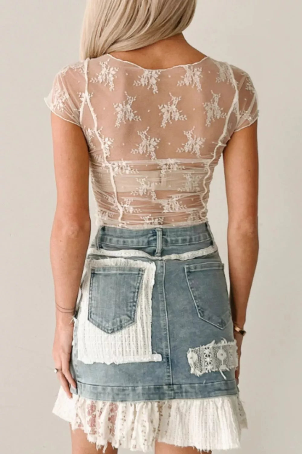 Floral mesh top ruched side detail