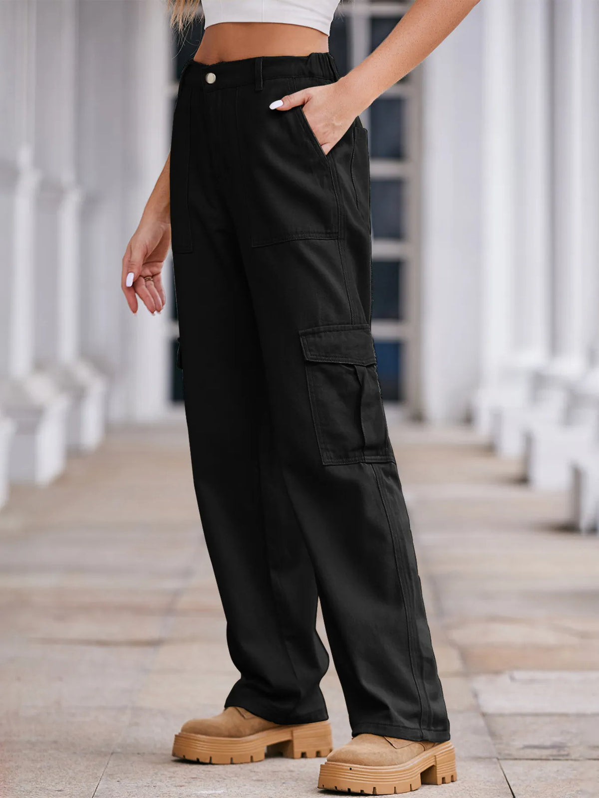 High waist cargo jeans back detail