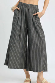 Umgee Pinstripe Crop Palazzo Pants Black - Fashorio
