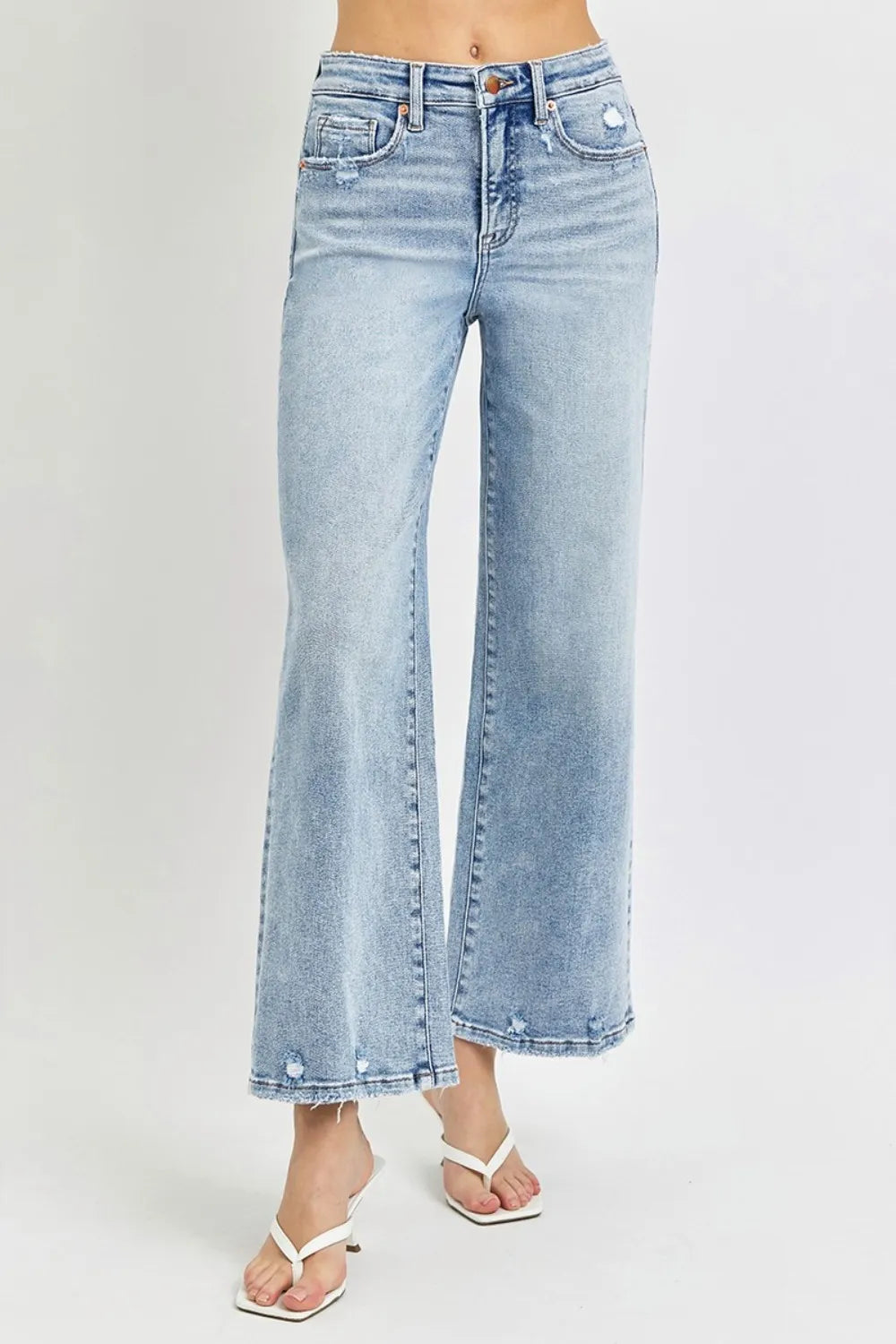 RISEN Full Size Tummy Control High Rise Crop Wide Leg Jeans - Fashorio