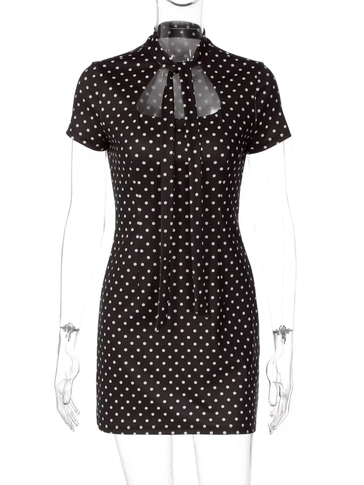 Brown polka dot cutout front mini dress front view