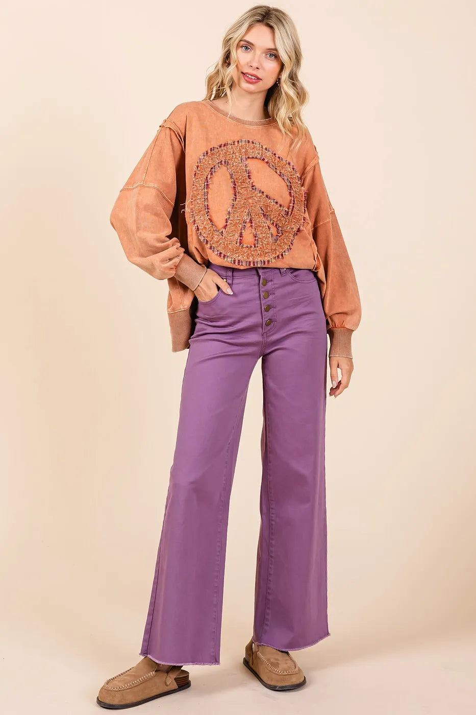 Mittoshop Twill High Waisted Button Fly Wide Leg Pants - Fashorio