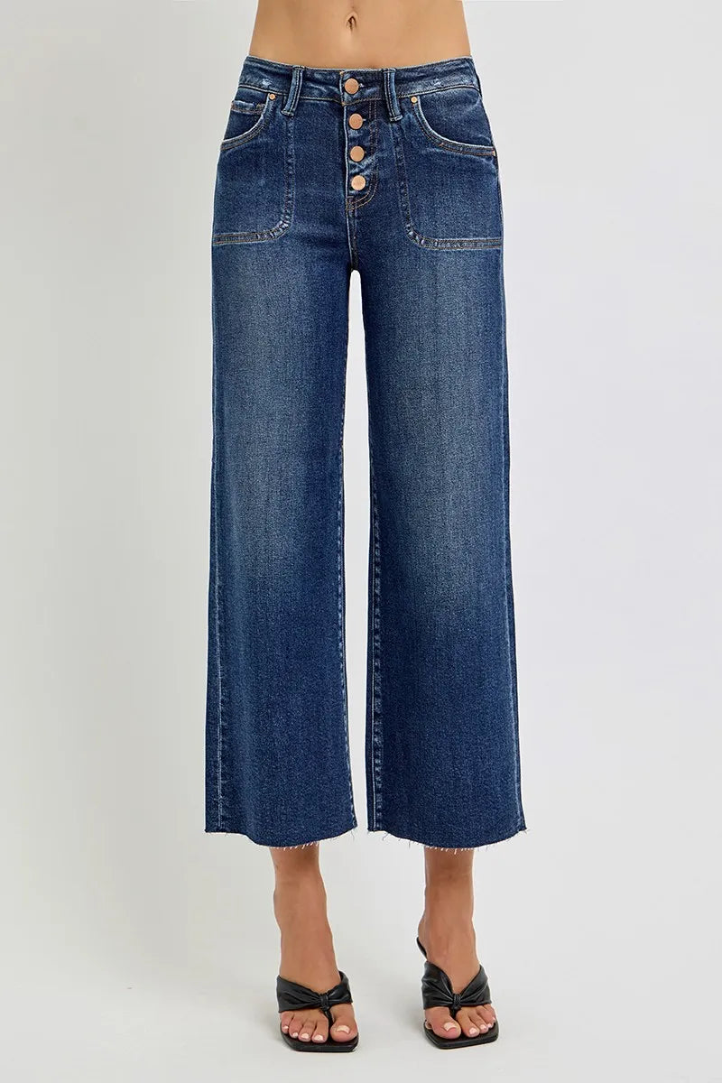 High rise cropped wide leg jeans side view