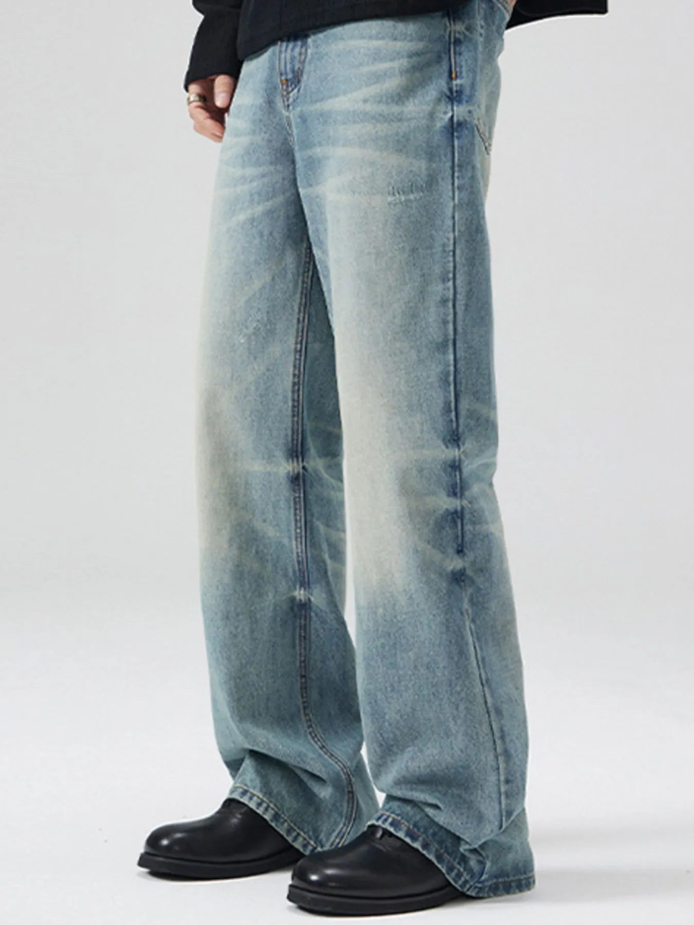 Men's Full Size Washed Cat Whiskers Bootcut Jeans Plus Size Nostalgic Blue - Fashorio