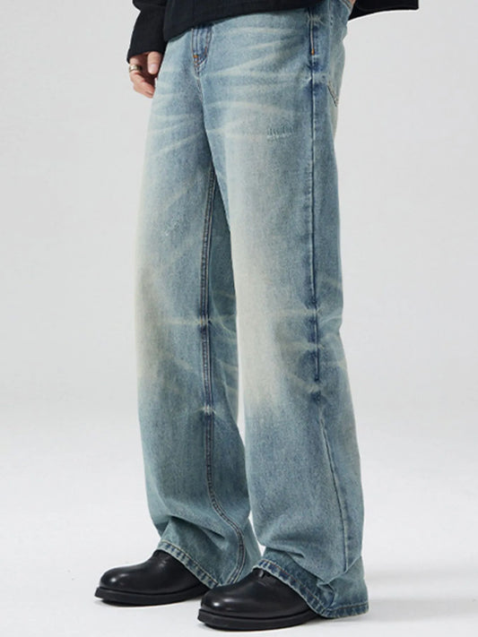 Men's Full Size Washed Cat Whiskers Bootcut Jeans Plus Size Nostalgic Blue - Fashorio