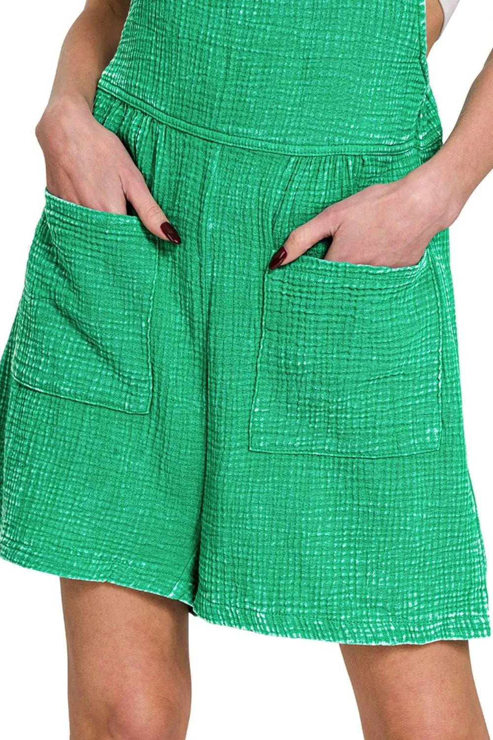Woven Double Gauze Acid Washed Romper detail