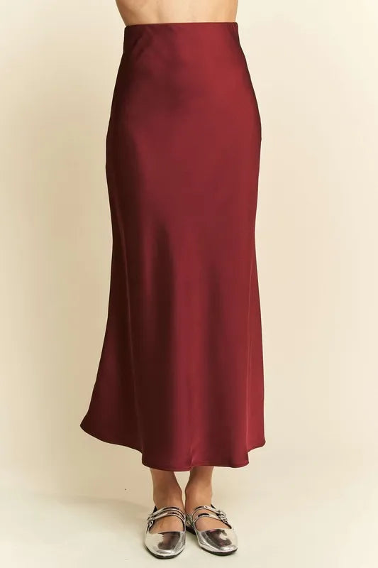 Davi & Dani High Waist Midi Skirt Burgundy - Fashorio