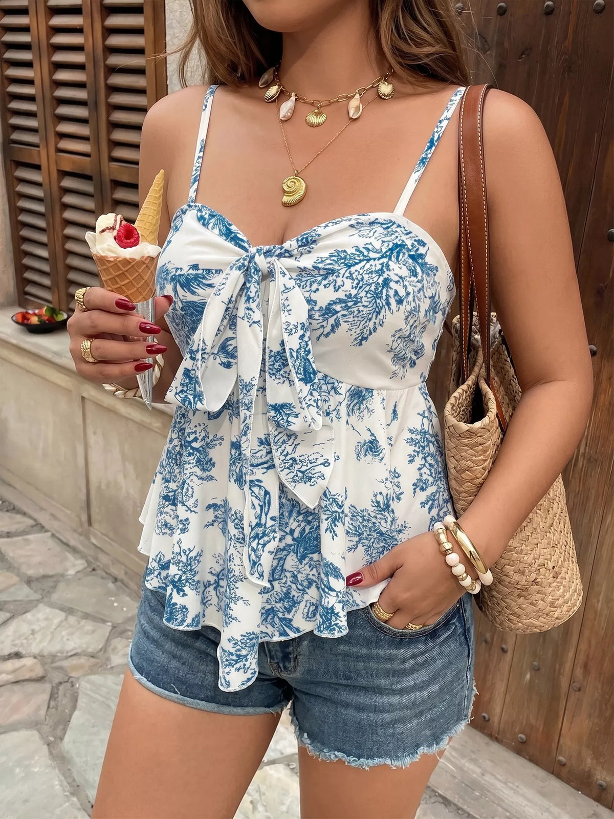 Blue floral cami strap detail