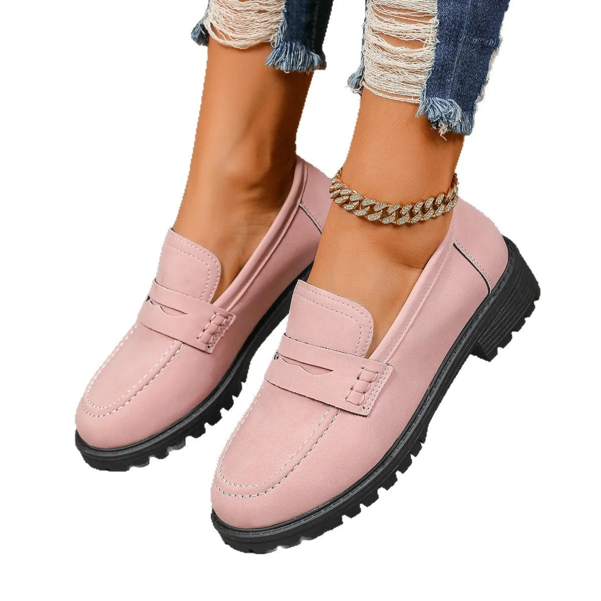 Round Toe Block Heels Loafers - Fashorio