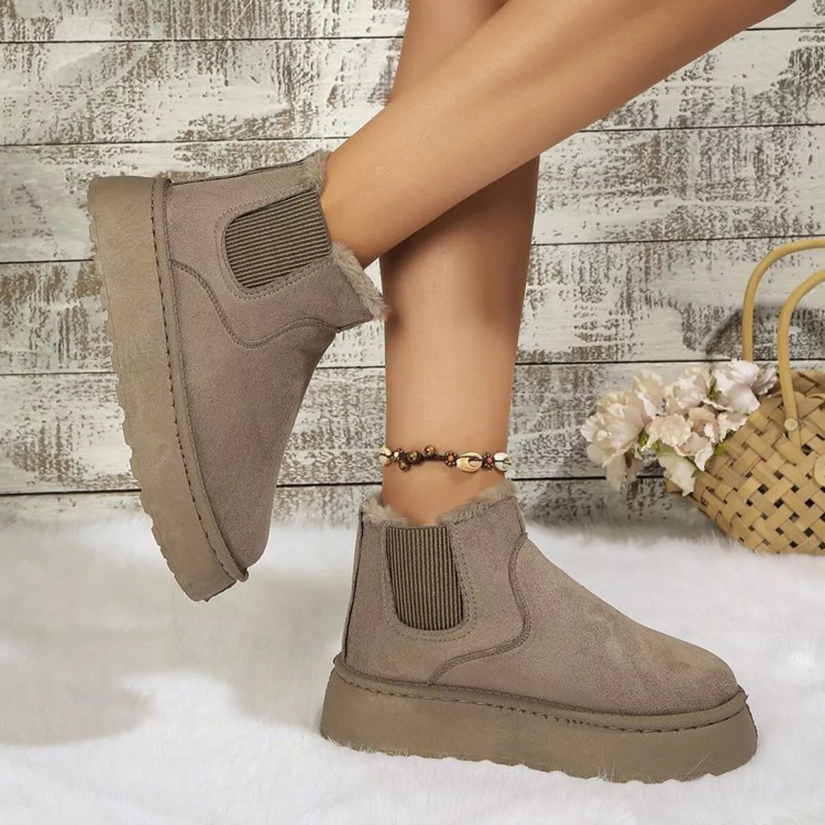 Round toe platform ankle boots styled with jeans