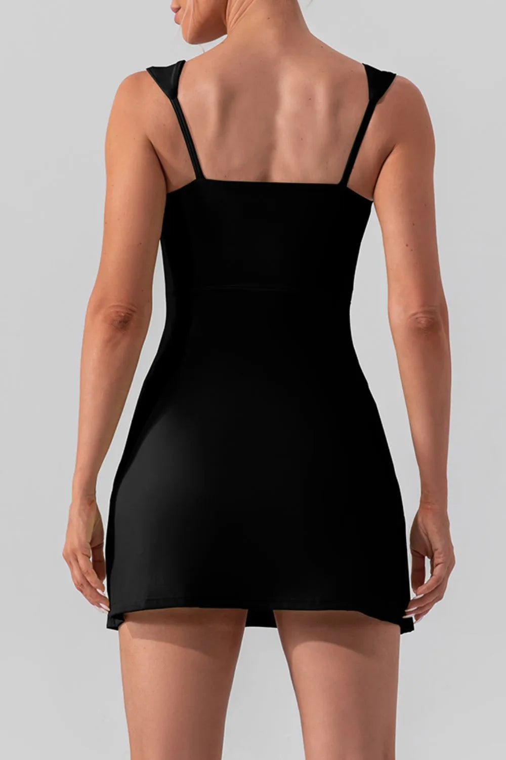 Square Neck Sleeveless Slit Mini Active Dress back view