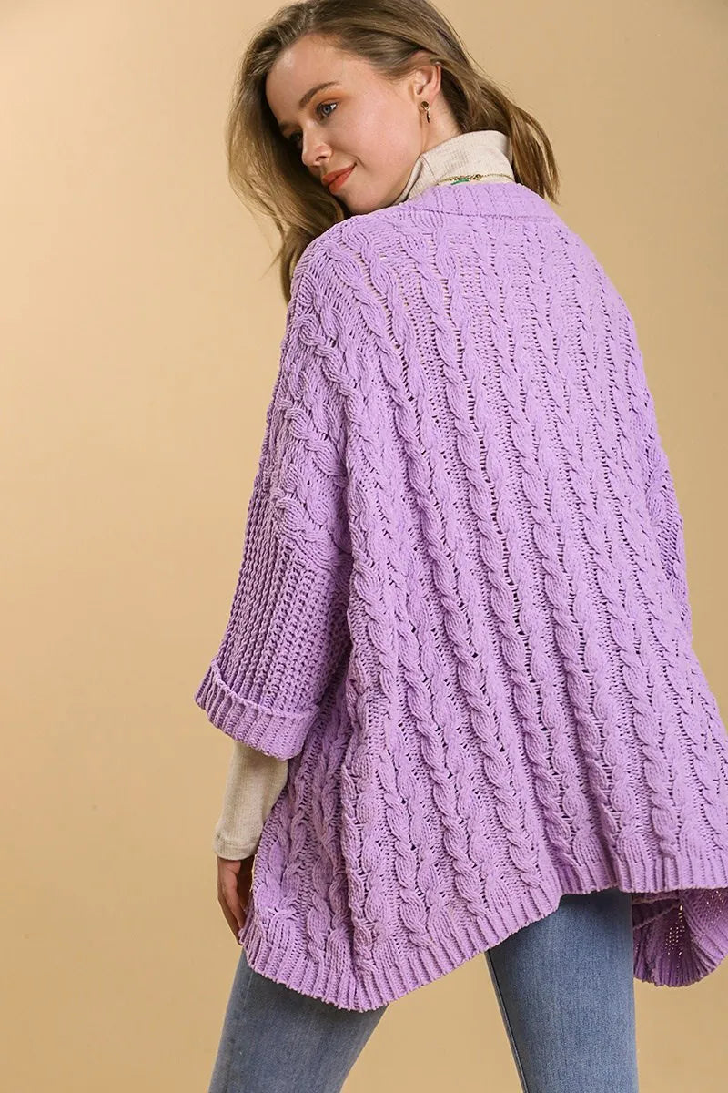 Umgee Full Size Cable Knit Open Front Long Sleeve Cardigan - Fashorio