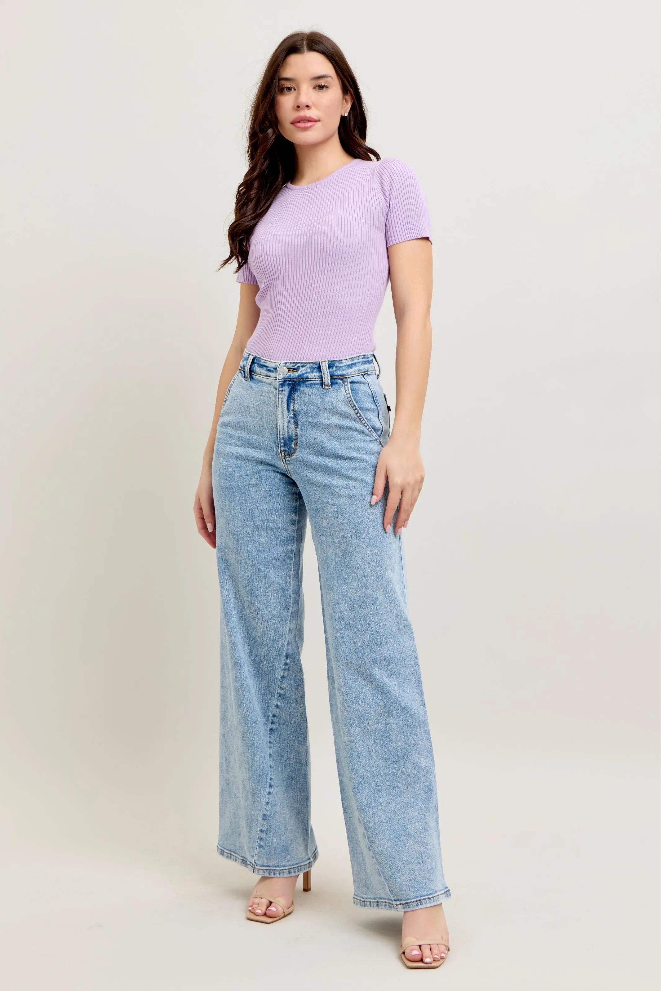 Judy Blue Full Size High Waist Wide Leg Jeans with Skewed Inseam Plus Size - Fashorio