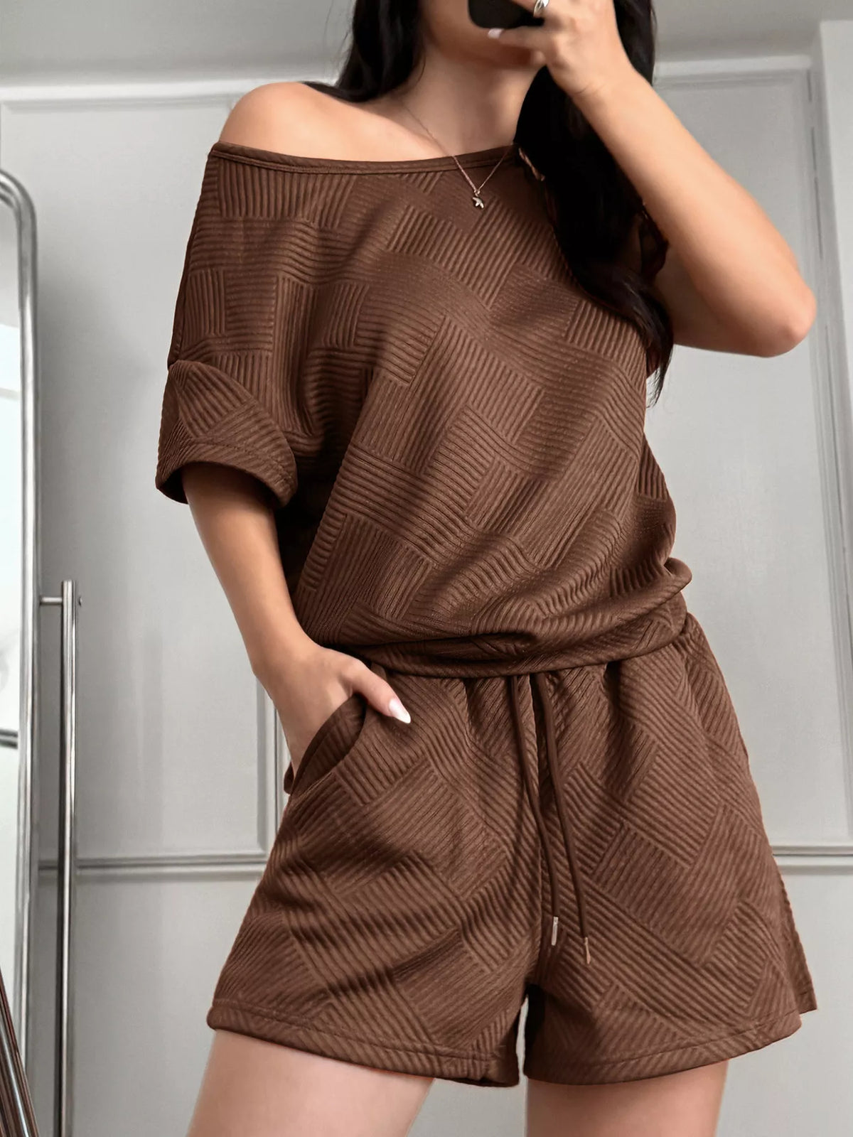Knit top and shorts set back view
