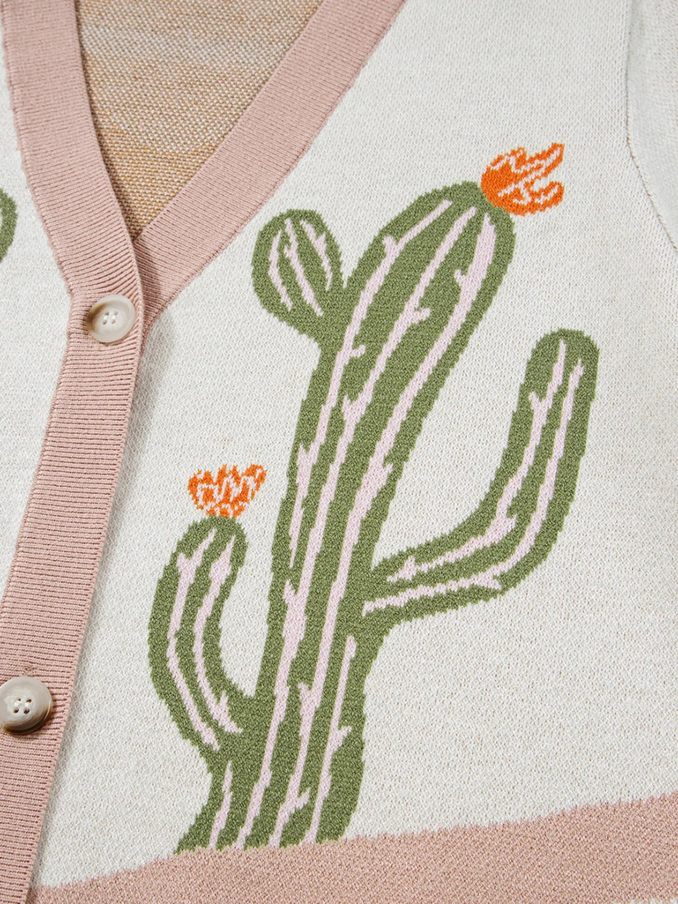 Desert Cactus Buttoned Front Sweater Cardigan - Fashorio