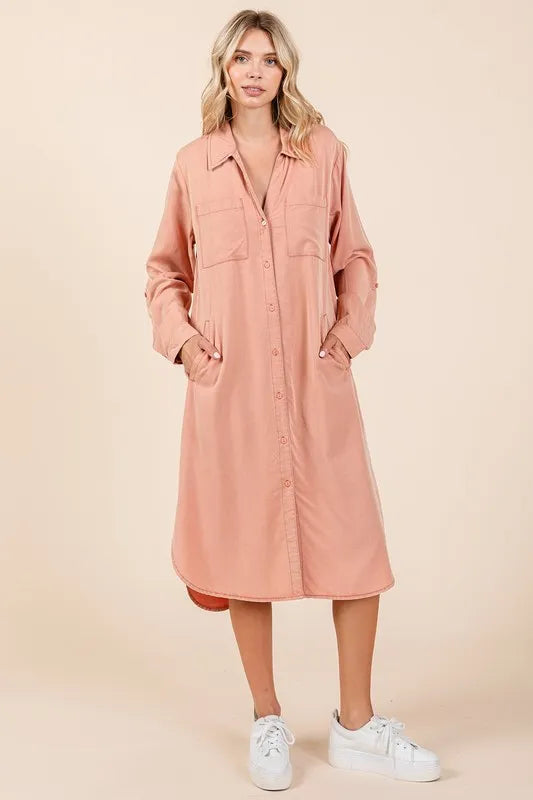 Button Down Long Sleeve Shirt Dress detail