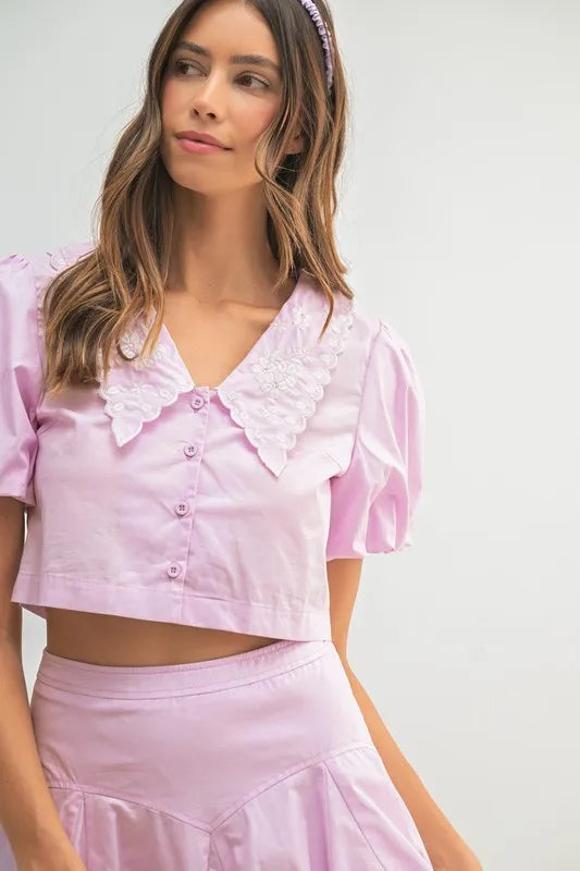 MABLE Puff Sleeve Button Down Top and Bubble Skirt Set - Fashorio
