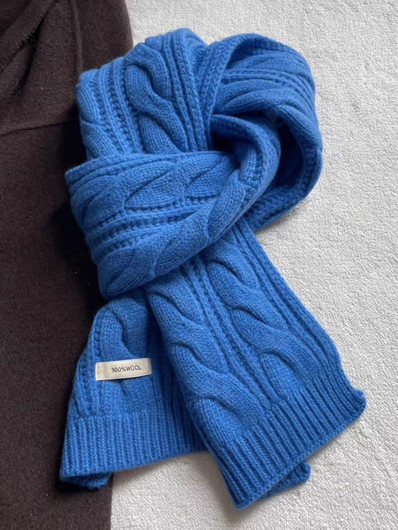 Wool cable knit winter scarf front view